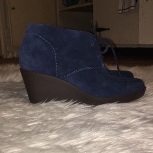 Never worn blue suede shoes! Wedge style boot